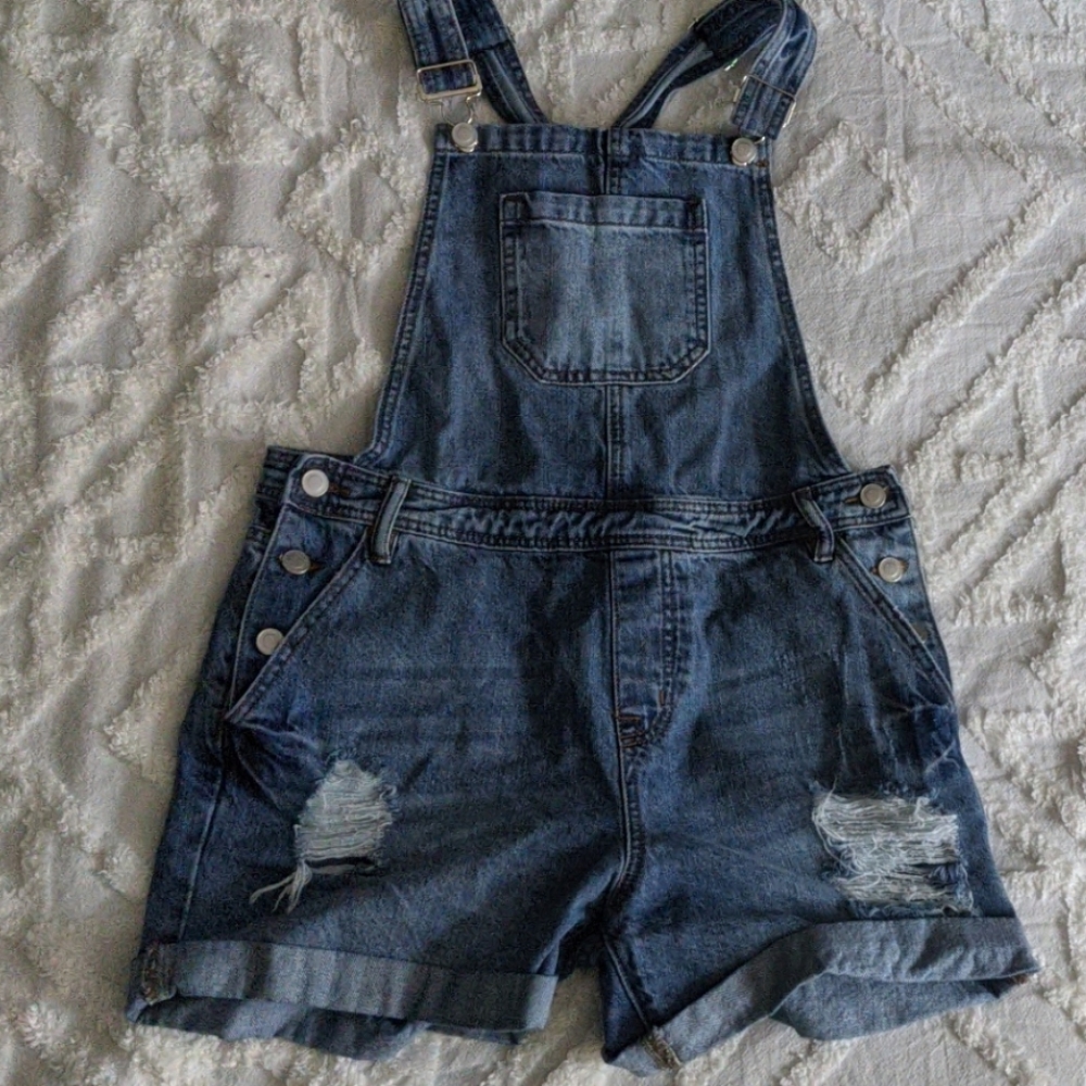 Denim overall shorts